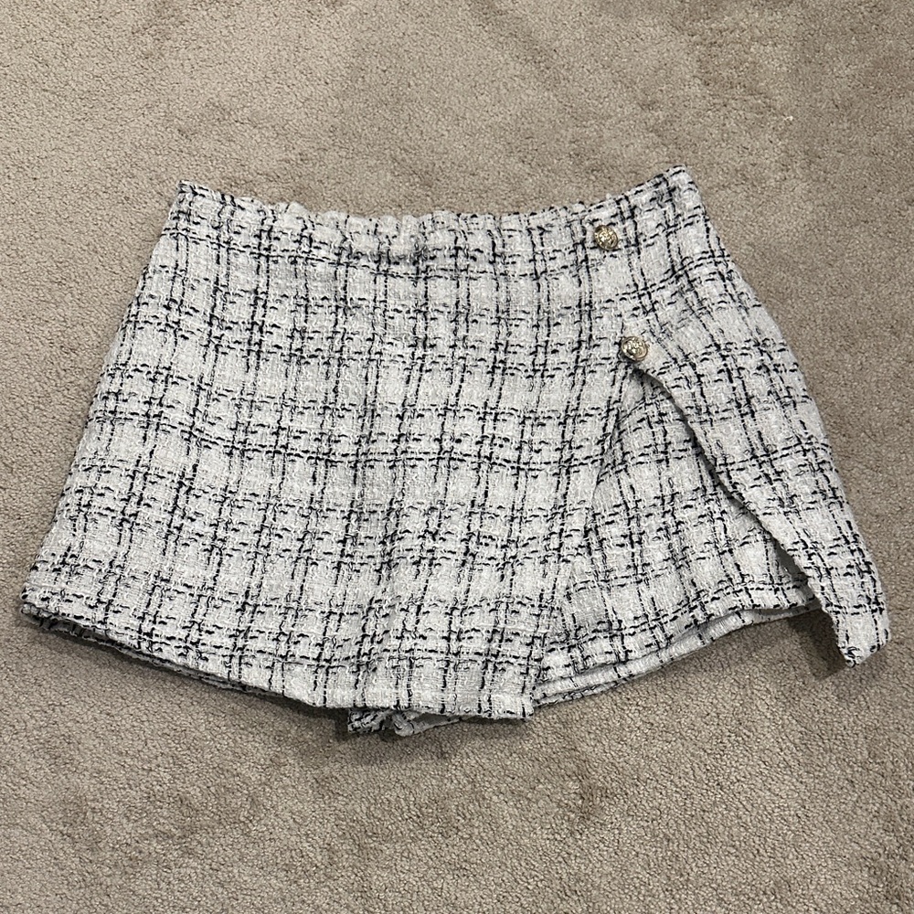 Plaid Women's Twead Skort with Gold Button Detail